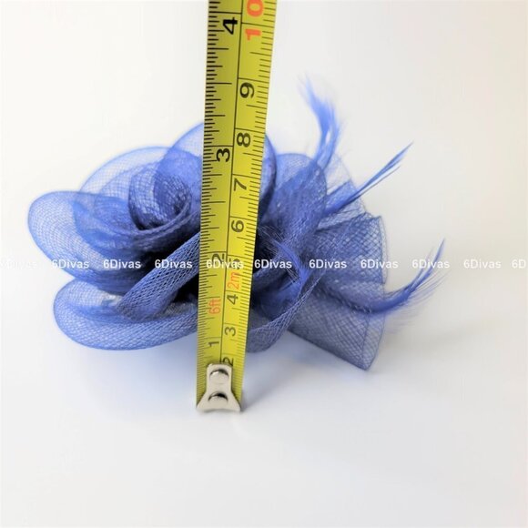 DEEP Blue Floral Hair Clip Fascinator Sinamay Mesh Fascinator- New - Picture 7 of 7